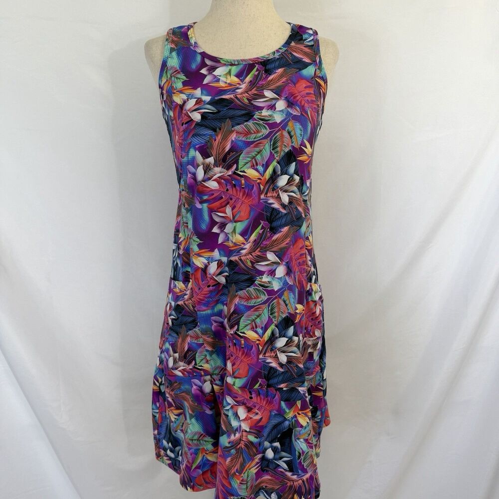 Dona Jo Tropical Tennis Dress Size 1 Small Athletic Ruffle Pockets Pickleball